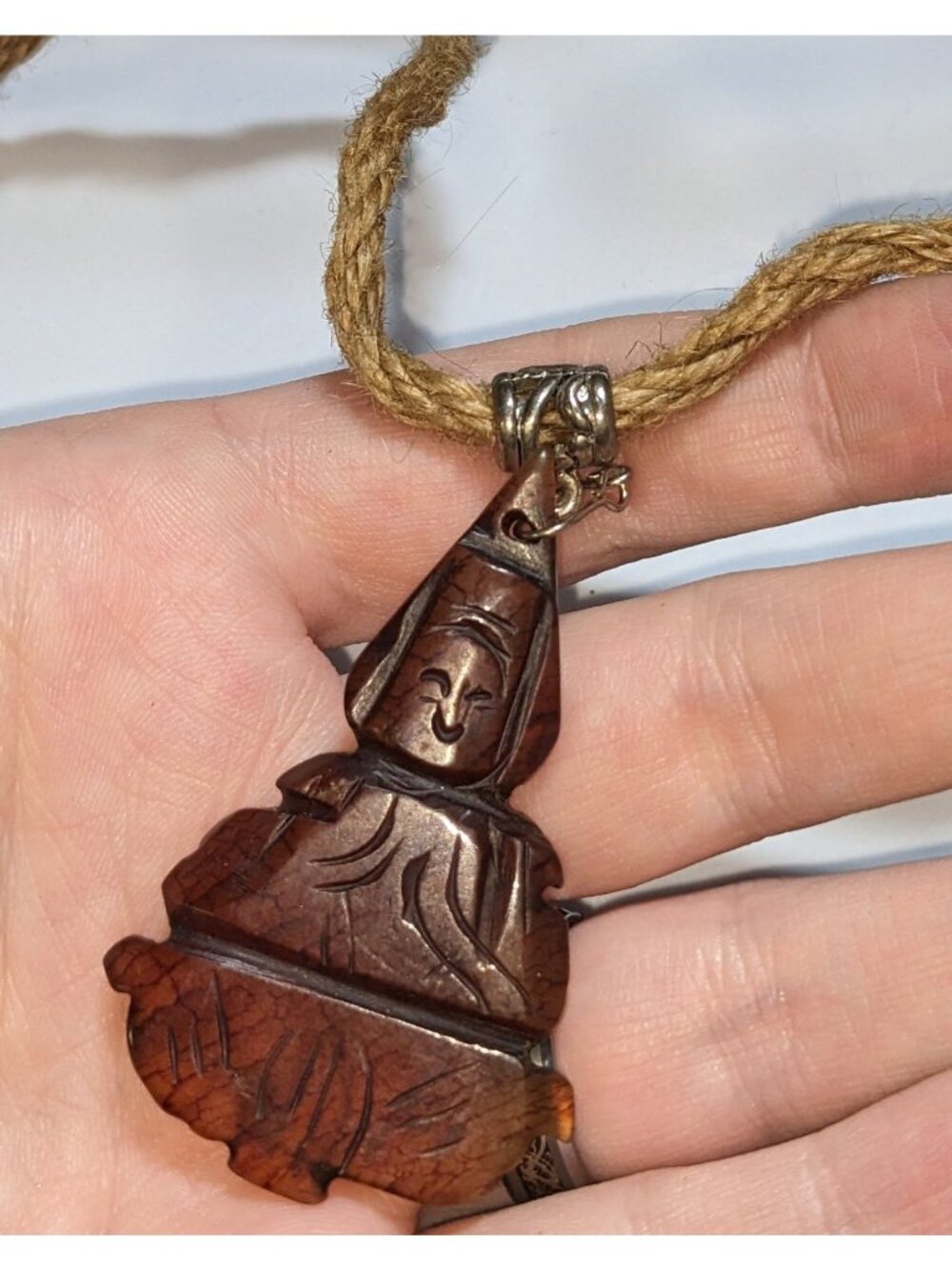 Carved Stone Buddha Pendant Necklace Brown Stone Zen Meditation Boho Spiritual C